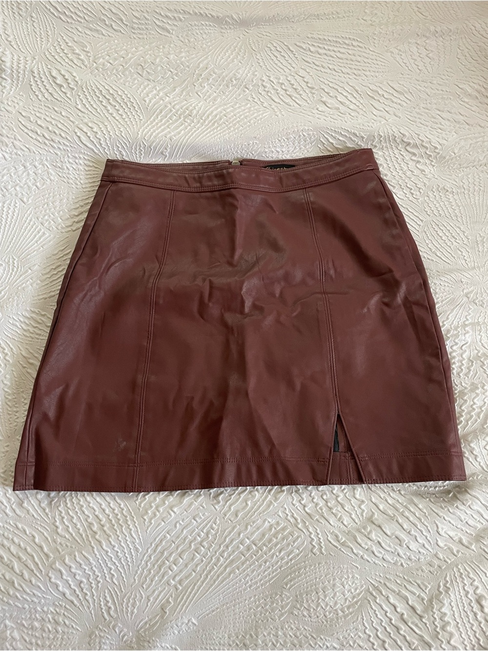 Shinestar- Burgundy Faux Leather Mini Skirt